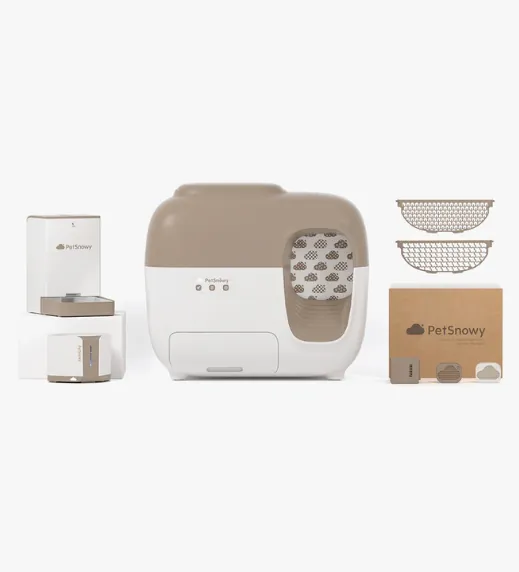 SNOW plus Litter Box Premium Set with Water Fountain and Pet Feeder